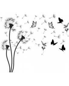 Väggdekal - Maskrosor, fjärilar och fåglar