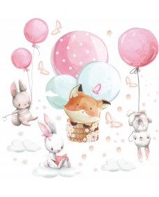 Väggdekal - Kaniner med ballonger