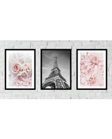 Posters - Blommor och Eiffeltornet / Set om 3
