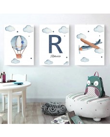 Posters - Luftballong och Flygplan / Personlig / Set om 3
