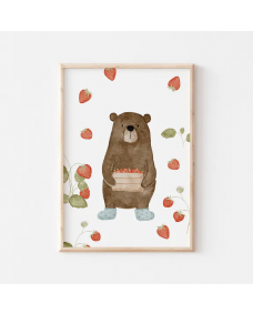 Poster - Björn med jordgubbe