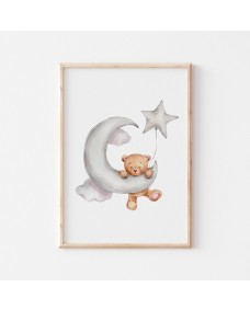Poster - Nallebjörn i månen med stjärna