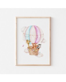 Poster - Babydjur på luftballong