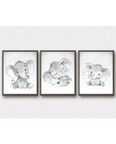 Posters -  Baby elefanter / set med 3