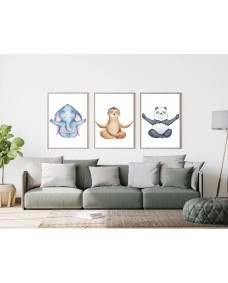 Posters -  Mediterande djur - sengångare, panda, elefant / set med 3