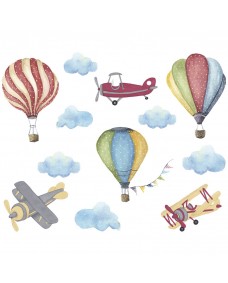 Väggdekal - Flygplan och luftballonger