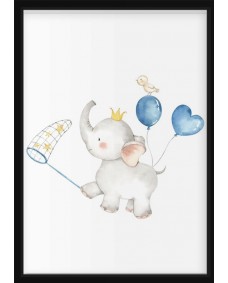 Poster - Elefant med ballonger och fånga stjärnor