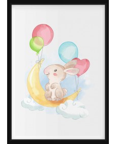Poster - Kanin i månen med ballonger