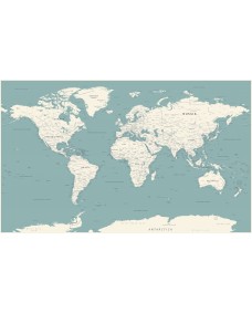 Affisch - Världskarta /   Blekblå