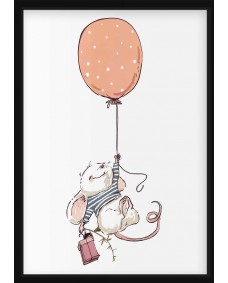 Poster - Mus med ballong och paket