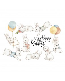 Väggdekal - White Happy Rabbits Wonderland Set