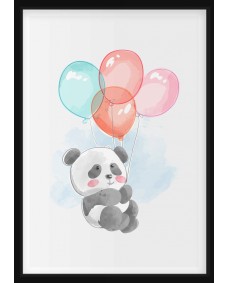 Poster - Panda med färgglada ballonger
