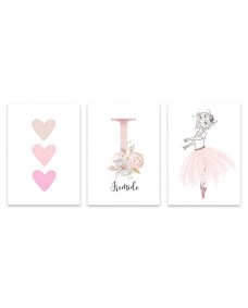 Affisch - Hjärta och Ballerina  / Personlig / Set med 3  