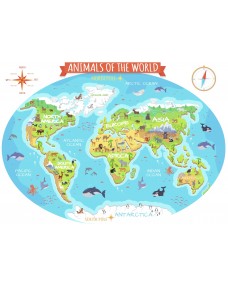 Affisch - Världskarta / Animals of the World