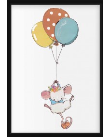 Poster - Mus med färgglada ballonger