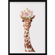 AFFISCH - Giraff med blommor på huvudet