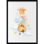 POSTER - Giraff med ballonger i akvarell