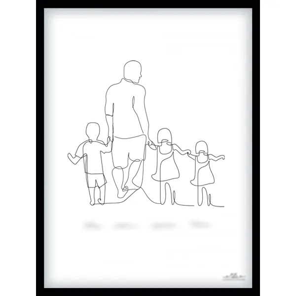 Affisch – Pappa med 3 barn / 2 flickor och 1 pojke / Personlig