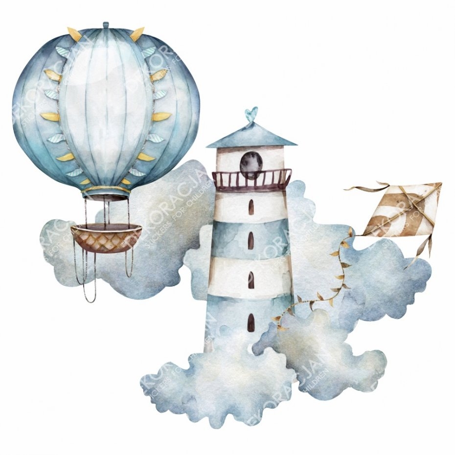 Väggdekal – Light House och varmluftsballong