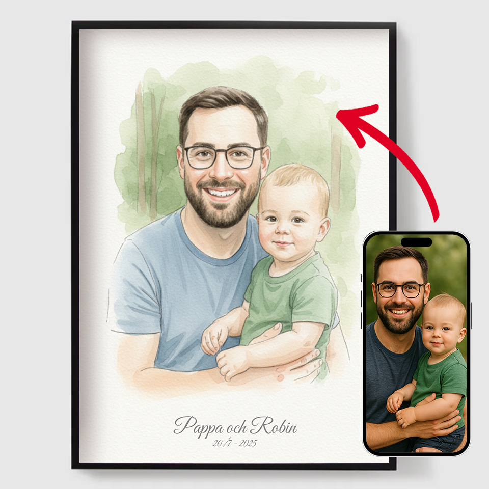 Personlig poster - Pappa och barn akvarell – AI-poster