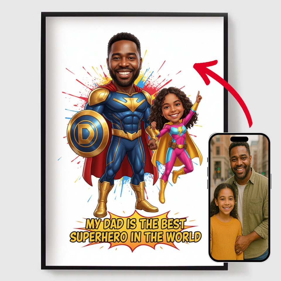 Personlig poster - Pappa och son superhjältar – AI-poster