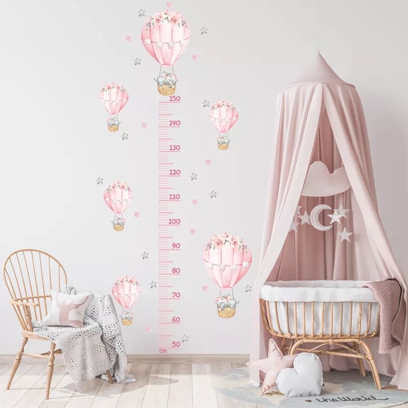 Väggdekal - Höjdmått / Elefant i luftballonger