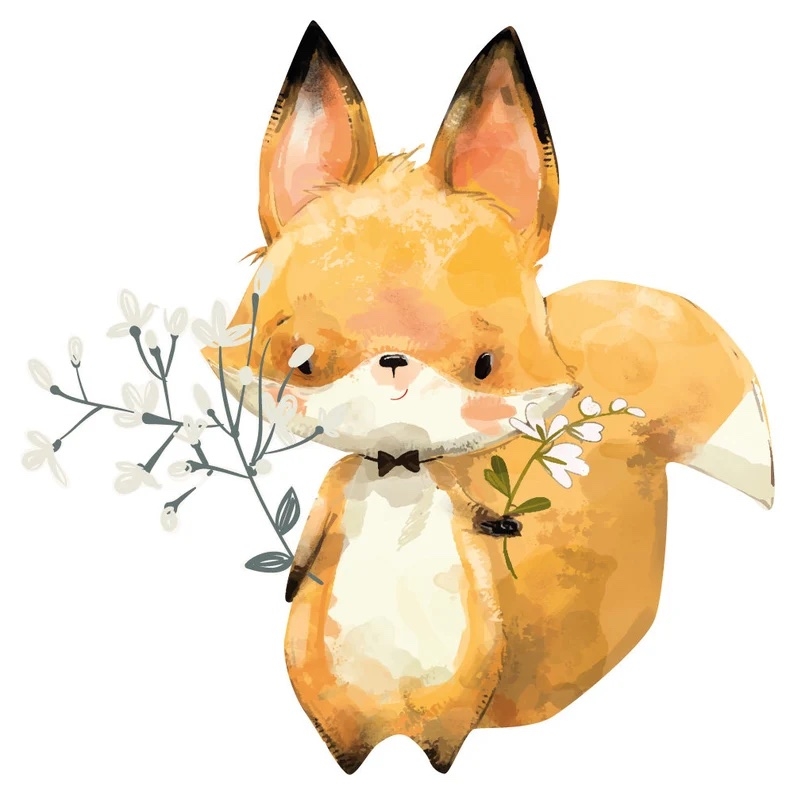 Väggdekal - Räv med Blommor