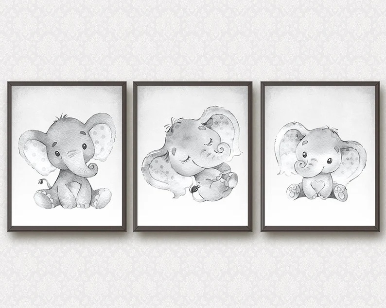 Posters - Baby elefanter / set med 3