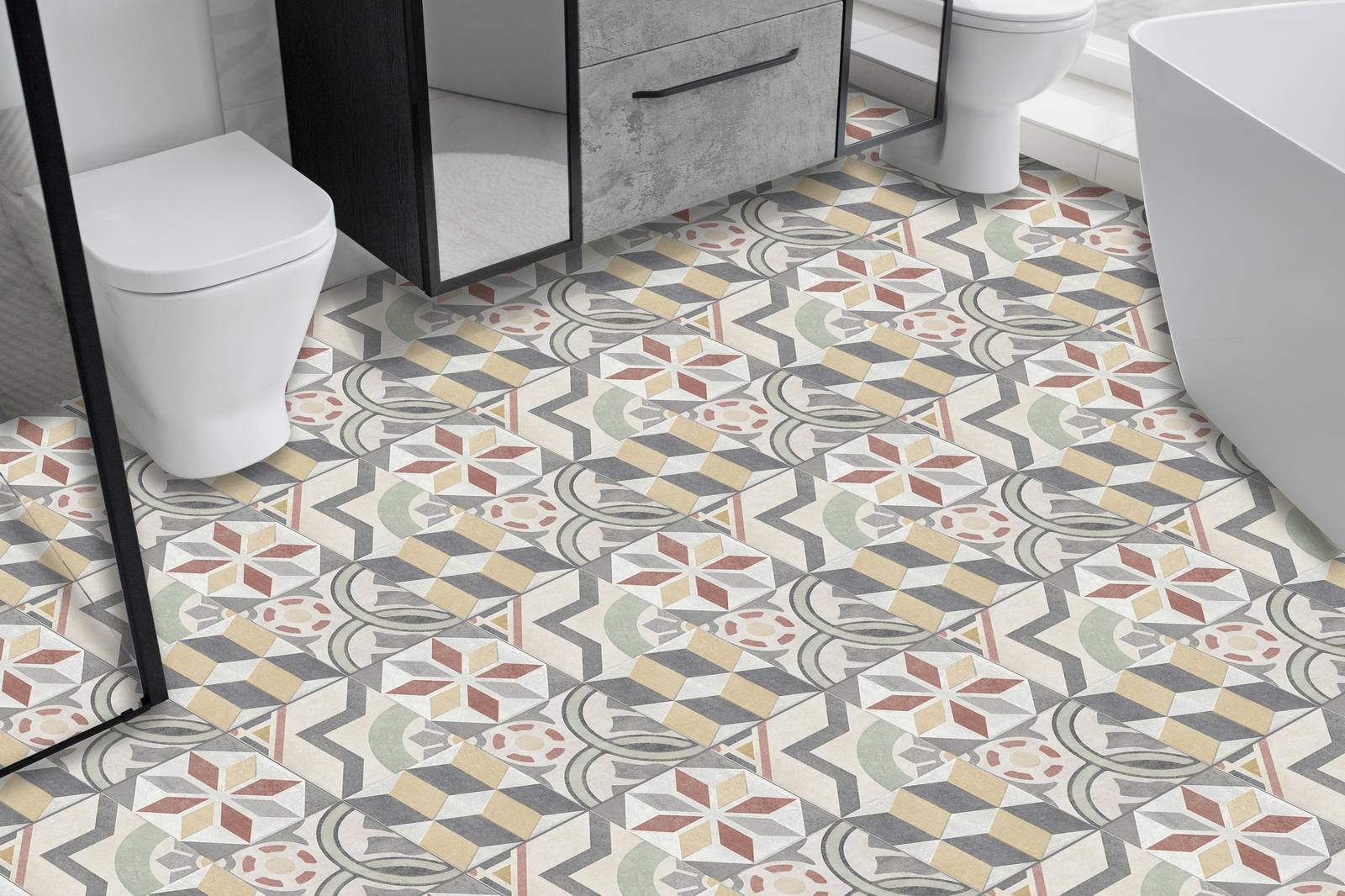 Mönstrade geometriska golvplattor / 24 st