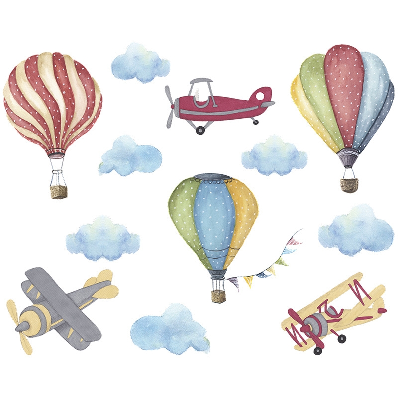Väggdekal - Flygplan och luftballonger