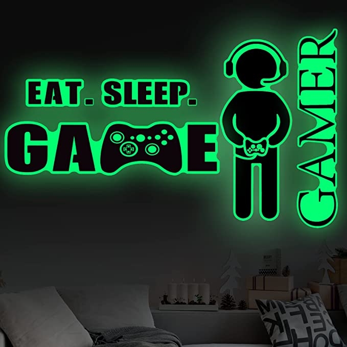 Väggdekal - Eat Sleep Game Gamer / Självlysande