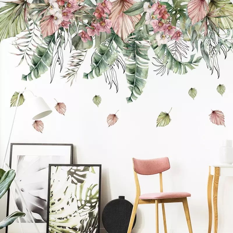 Väggdekal - Gröna blad och blommor