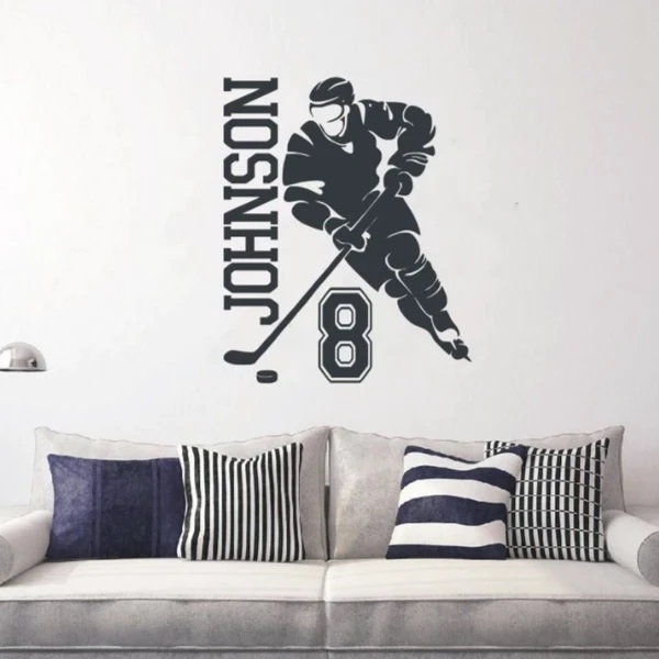 Wallstickers - Hockeyspelare / Personligt namn och nummer / Genomskinlig
