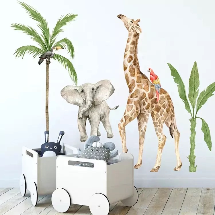 Väggdekal - Elefant och giraff
