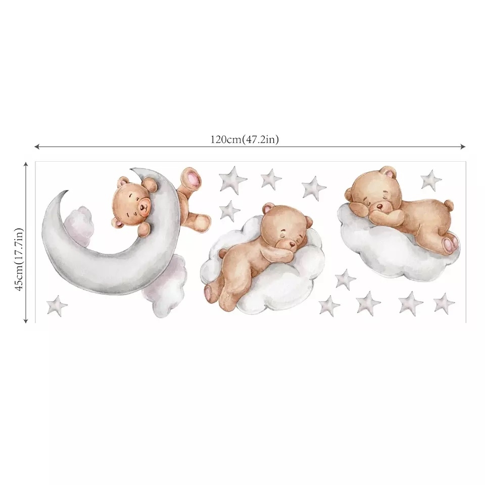 Väggdekal - Björn sover i månen och molnen