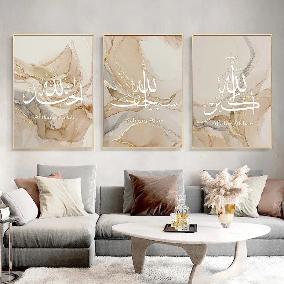 Affischer –Islamisk arabisk kalligrafi / Marmor / Set om 3