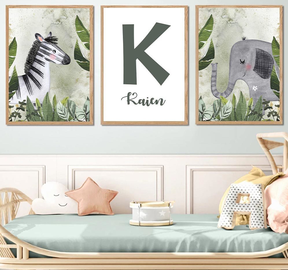 Posters - Zebra och Elefant / Personlig / Set om 3