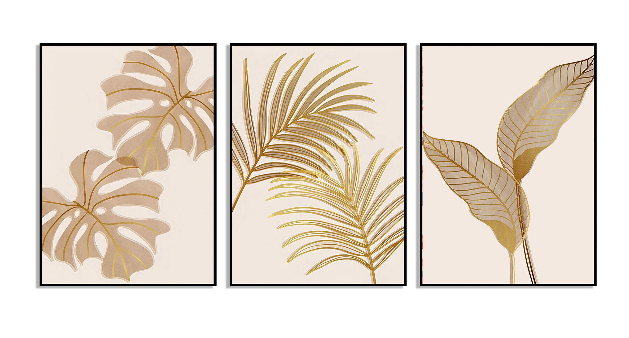 Affischer - Modern konst / Blad Beige / Set med 3