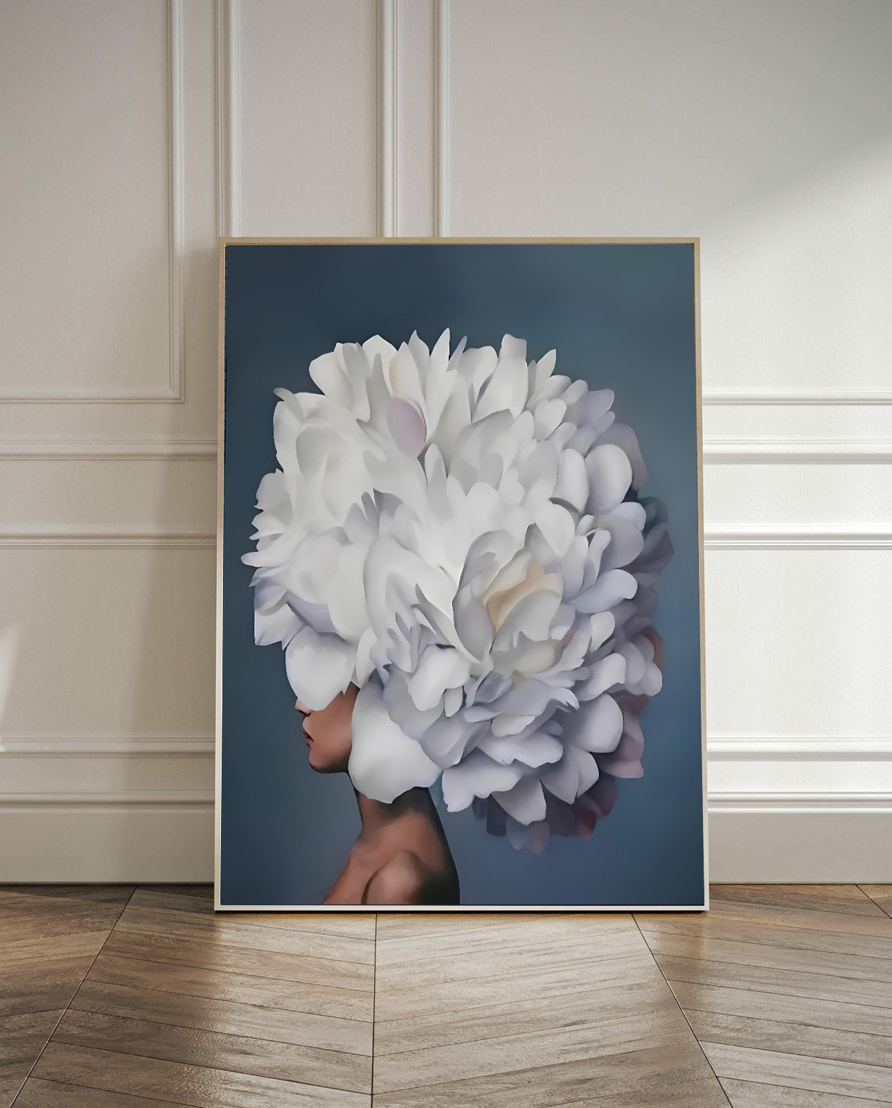 Affisch- Blomsterflicka / Vita blommor