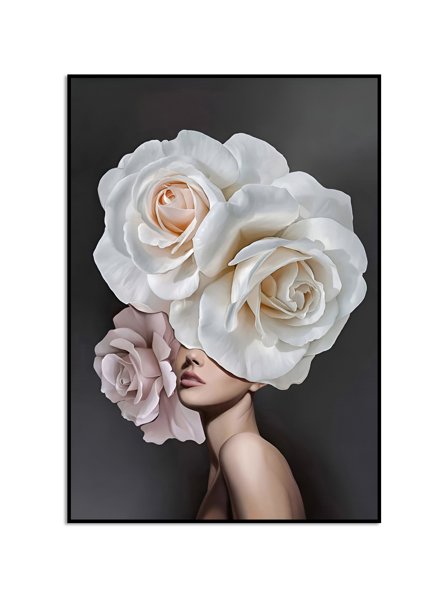 Affisch-Blomsterflicka / Vita och rosa blommor