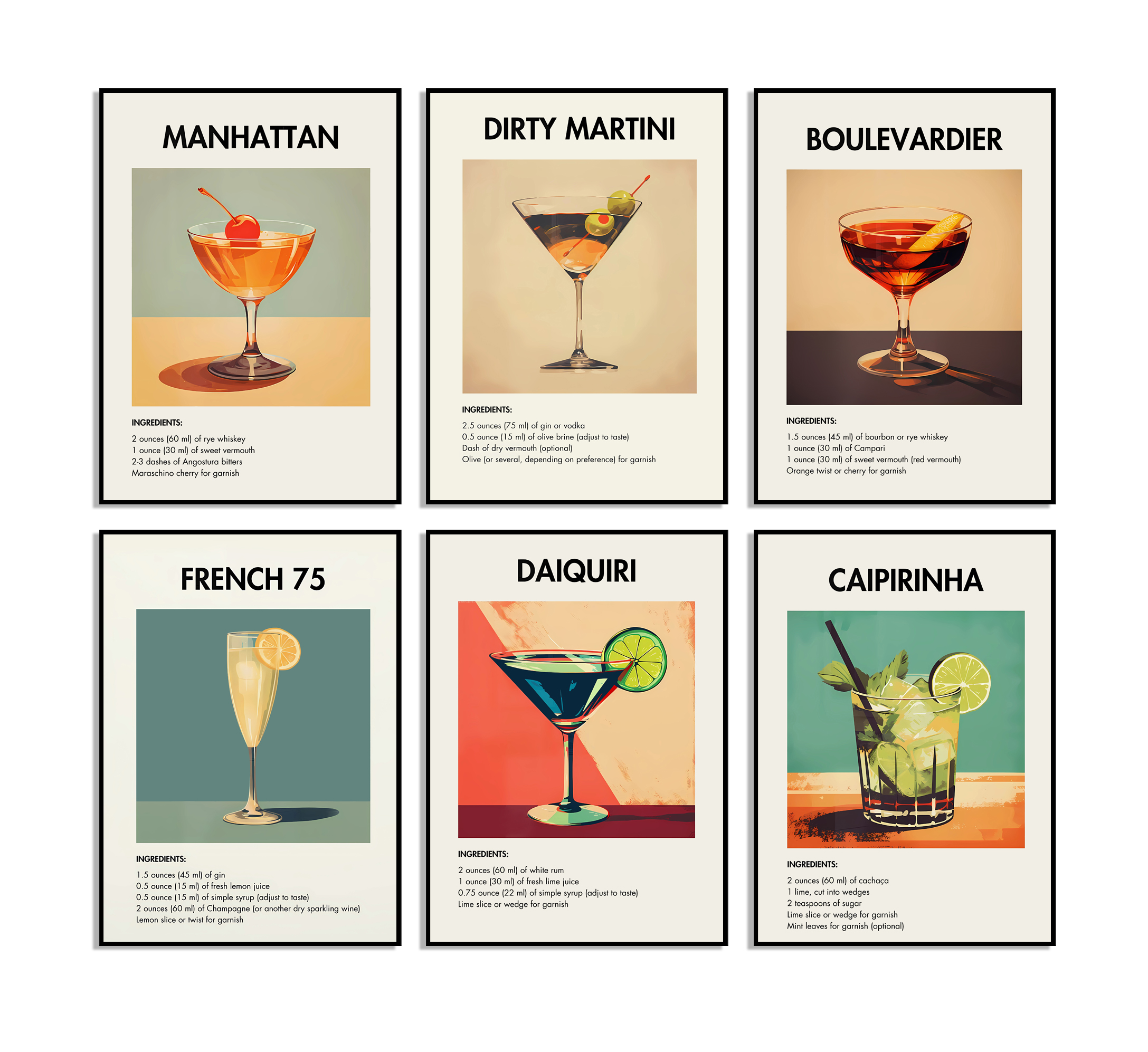 Cocktailrecept Posters - Set med 6