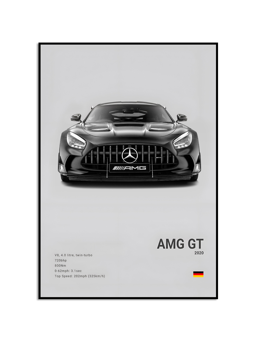 Affisch – Lyxig svartvit sportbil / AMG GT 2020 / Grå