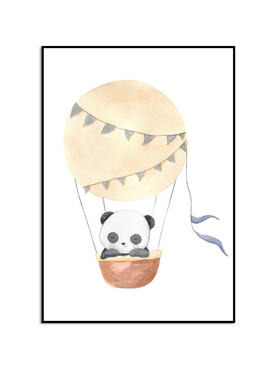 Affisch - Panda i en Gul varmluftsballong