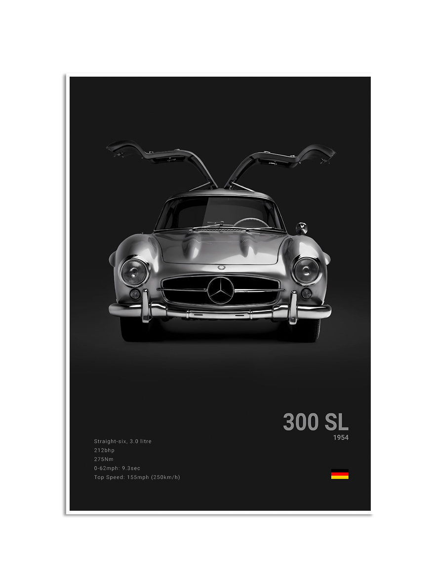 Affisch – Lyxig svartvit sportbil / 300 SL 1954 / Svart