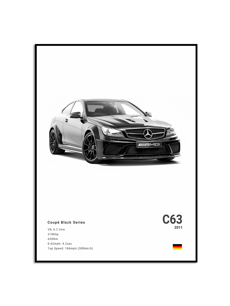 Affisch – Lyxig svartvit sportbil / C 63 2011 / Vit