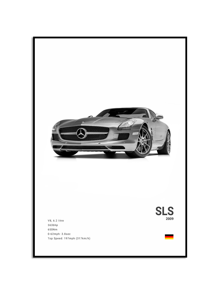 Affisch – Lyxig svartvit sportbil / SLS 2009 / Vit