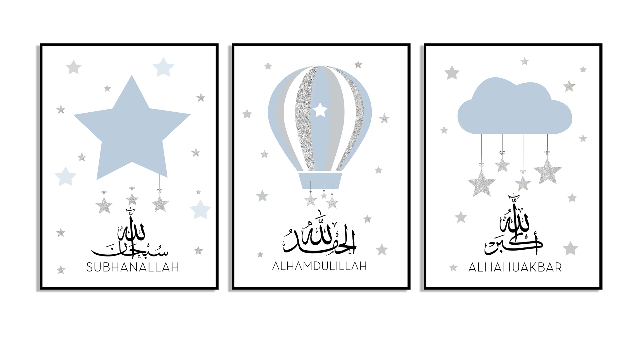 Posters - Affisch för islamiska barn / blå/ set om 3