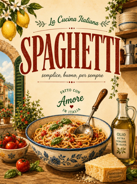 Poster - Italiensk Spaghetti Konstverk