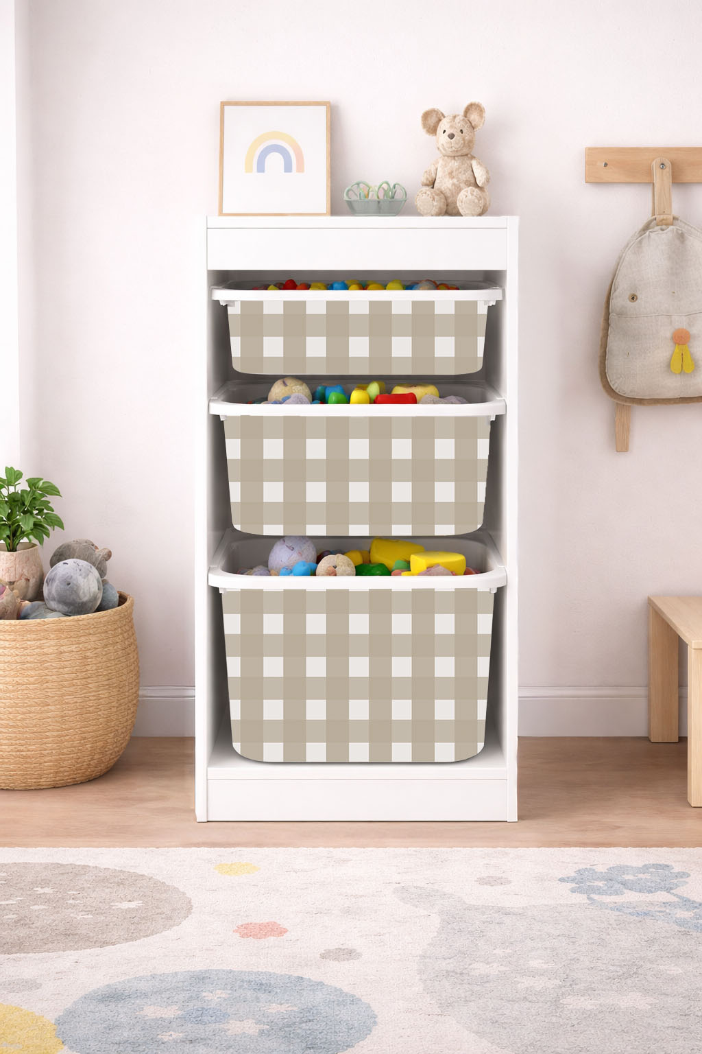Självhäftande klistermärke – Trofast Box dekal – Långsida / Välj storlek / checkered beige