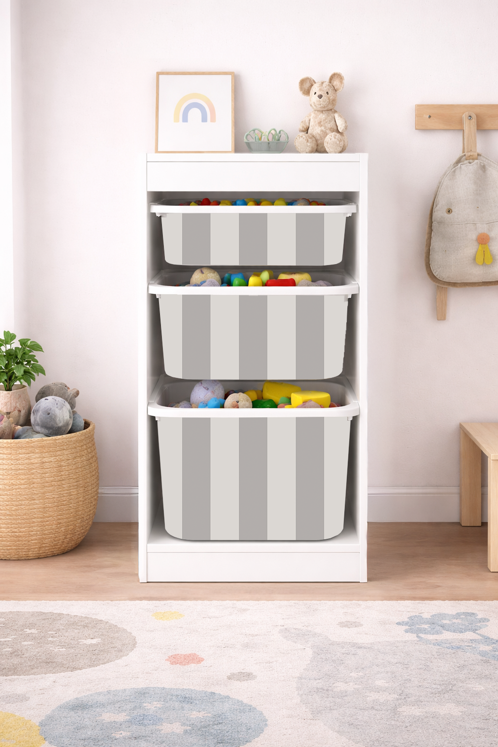 Självhäftande klistermärke – Trofast Box dekal – Långsida / Välj storlek / Stripes Grey